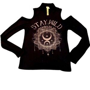 Stay Wild Moon Child Boho Black Top Medium